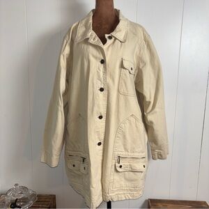 VTG 90s Denim & Co. Jacket Womens 2X Tan Barn Coat Utility Cargo Canvas